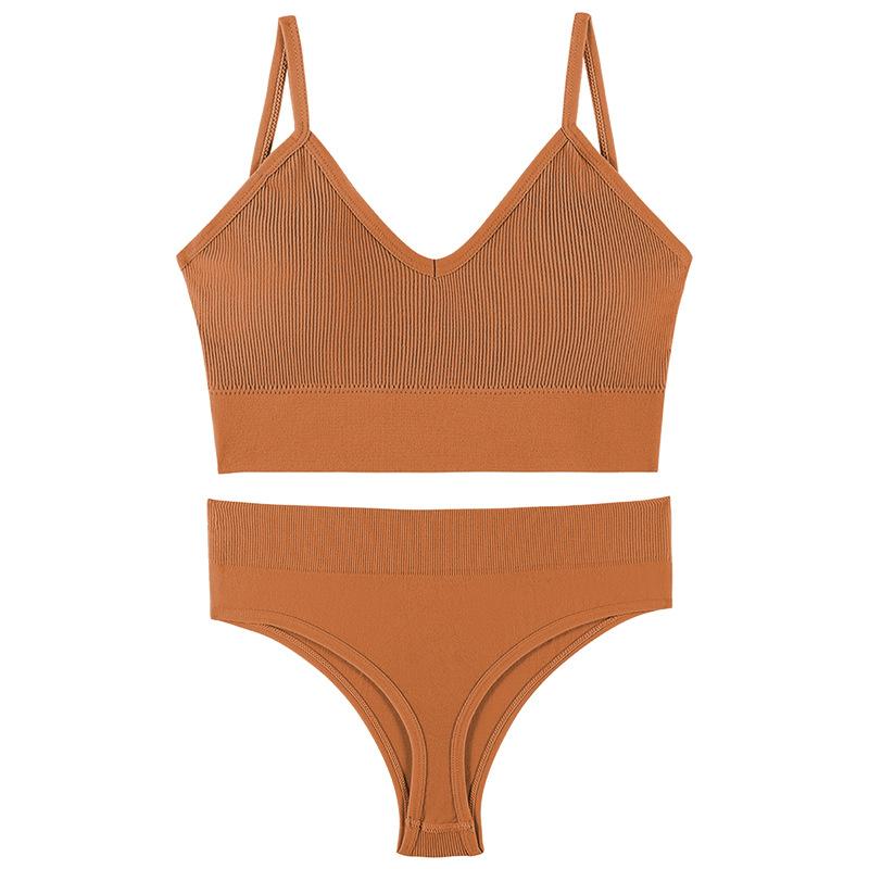 2Pcs Underwear Set Bra Set Women Panties Sexy G-String Seamless Bralette Female Wire Free Bra Sexy Panty Set Lingerie Soft Tank Crop Top Sleeping Bra