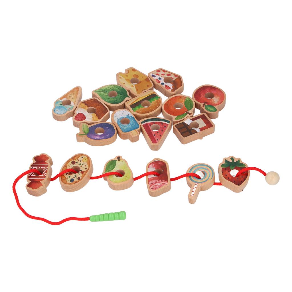 Деревянная игрушка для нанизывания, развитие мелкой моторики, раннее обучение, блоки в форме еды и фруктов, шнуровка для