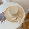 Japanese Versatile Fur Brimmed Straw Hat Women Summer Flat Top Sun Hat Bow Shading Beach Hat
