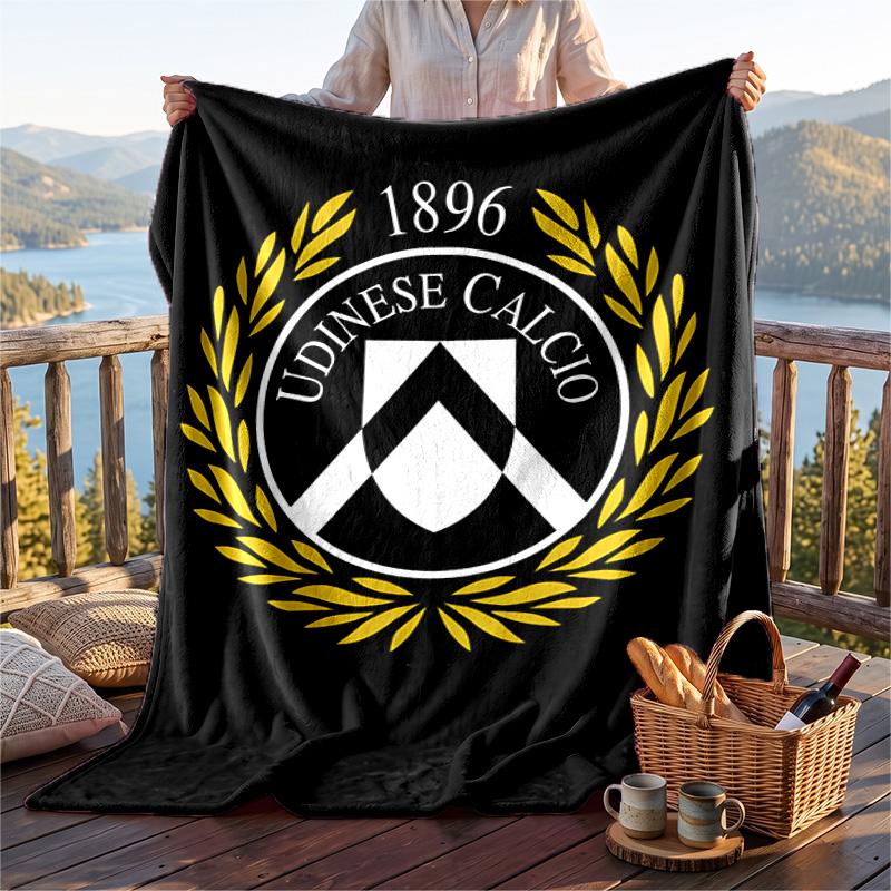 Warm Flannel Blanket Udinese Pattern, Lightweight Comfortable Throw Blanket for Bed Sofa Use