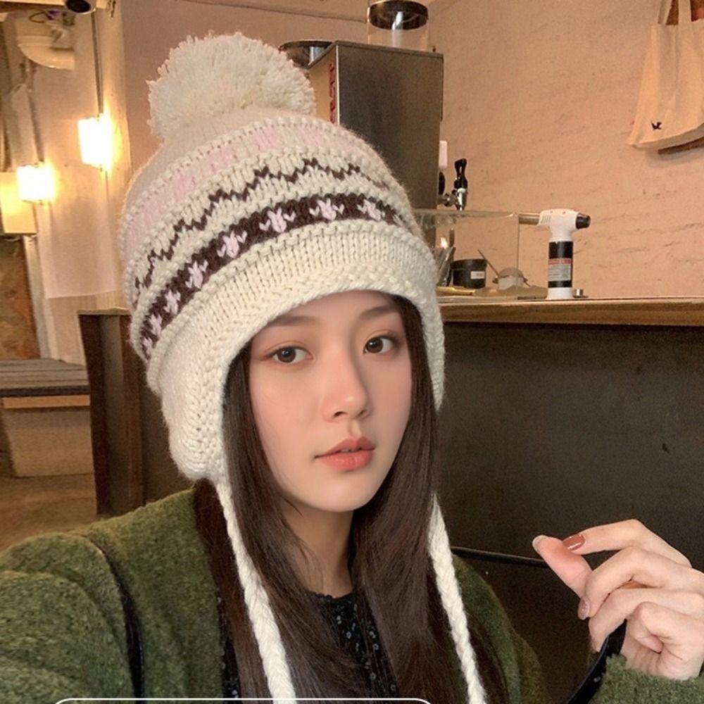 Warm Fair Isle Style Beanies Wool Ear Protection Hat Jacquard Knitted Hat Apparel Accessories