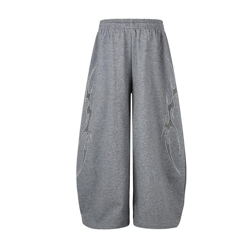 2026 American Vintage Rhinestone Sweatpants Loose Wide Leg Pants Men Women Street Dance