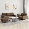 3 Piece Sofa Set with Cushions Brown Fabric
