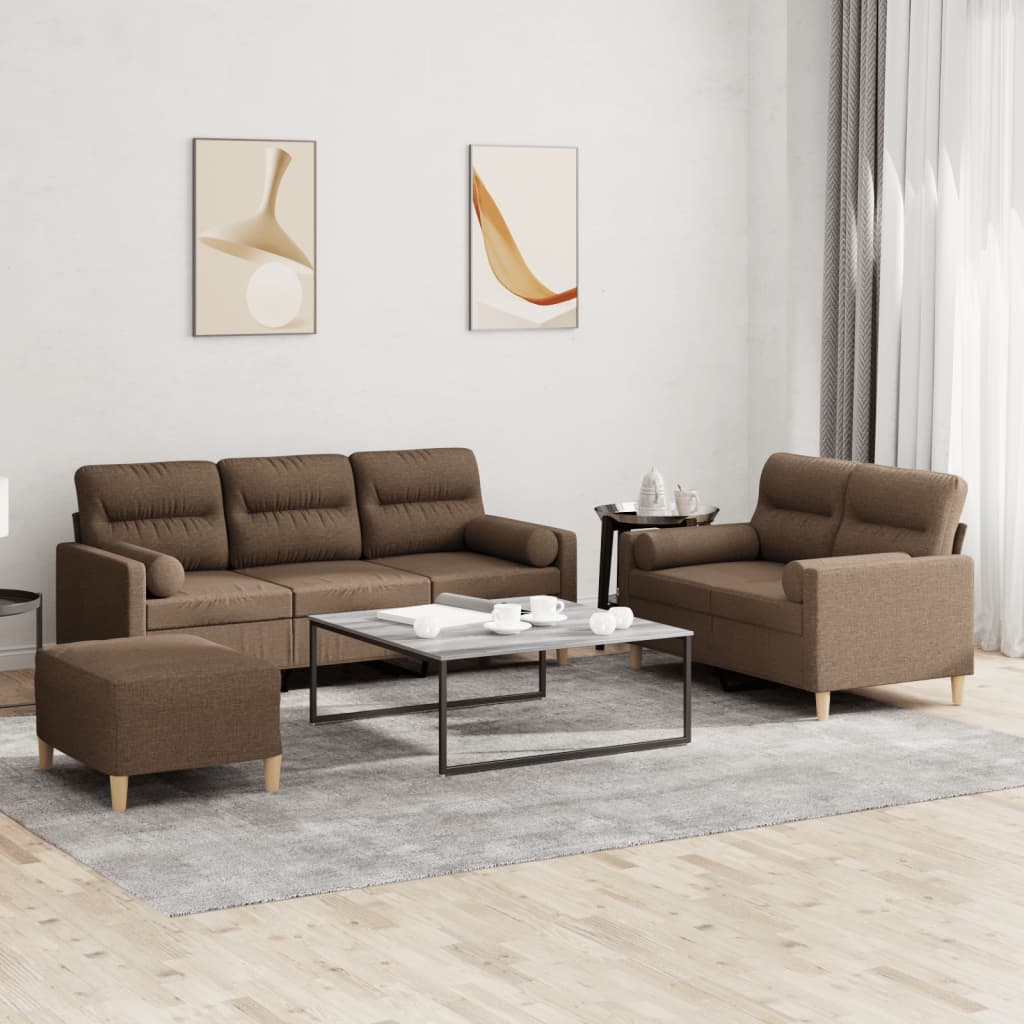 3 Piece Sofa Set with Cushions Brown Fabric