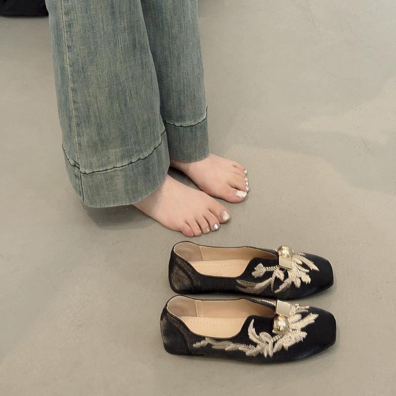 Ретро весна новые женские туфли на низком каблуке универсальные квадратный носок туфли без каблука женские мокасины плоская подошва