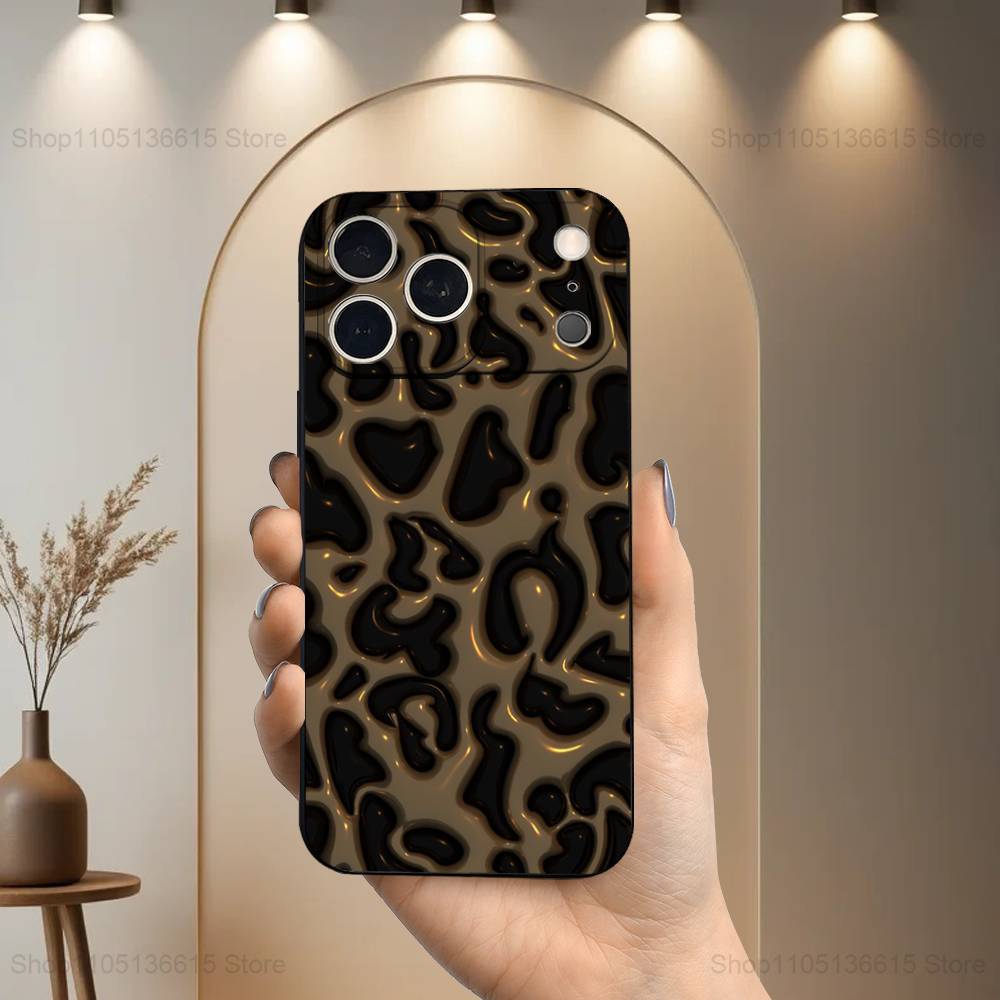 Luxury leopard Fashion Print For iPhone 8,7,11,12,15,14,13,16,17,Plus,Pro Max,XS,X,XR,SE,Mini,Soft Silicone Black Case