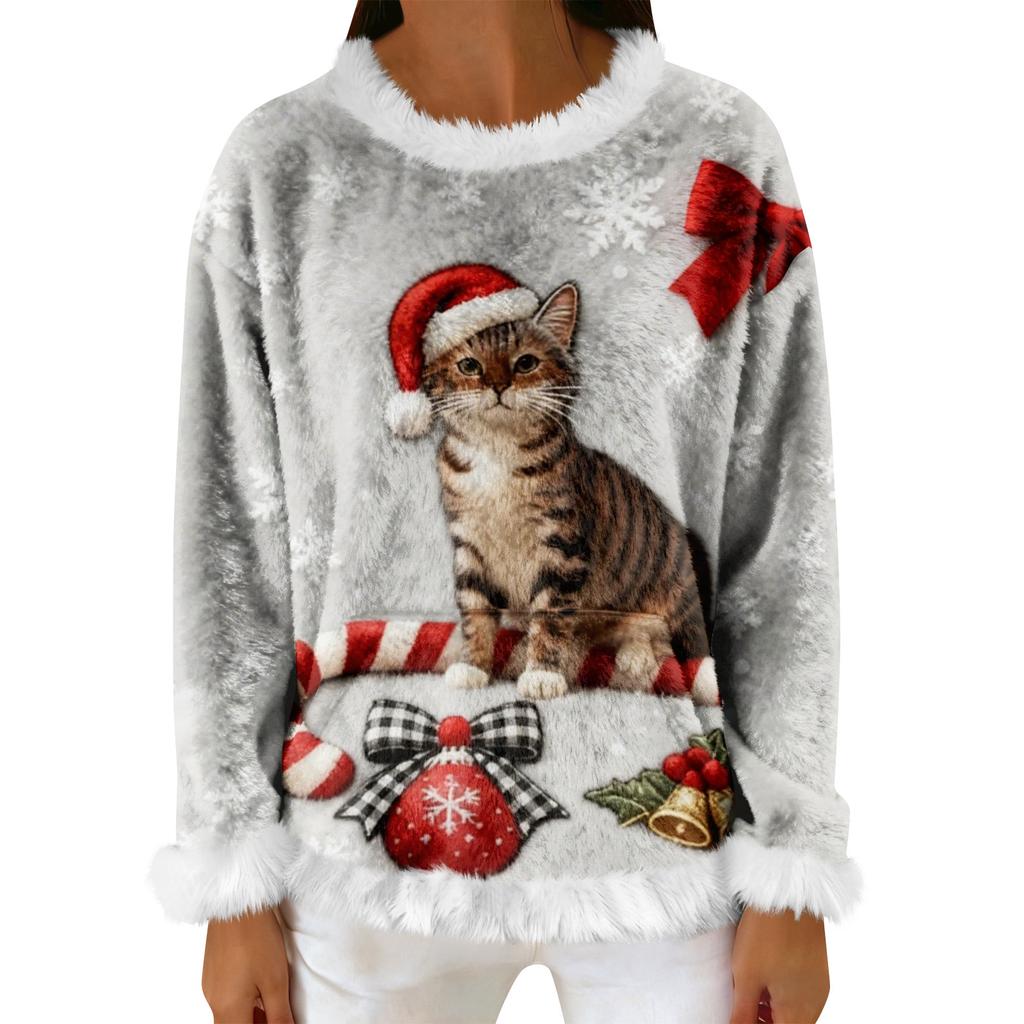 Women's Casual Fleece Sweatshirt  Long-Sleeve Round  Neck Casual Comfortable Loose-Fit Lightweight Women's Flannel Sweatshirt