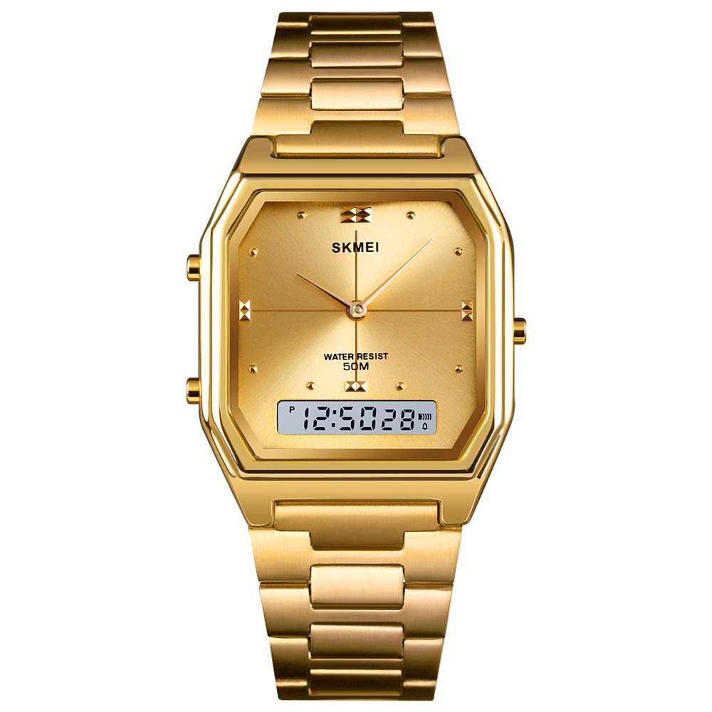 SKMEI Classic Men's Ultra-Thin Dual-Display Digital Watch Rose Gold Street-Style Retro Southeast Asian-Inspired Fashion Watch