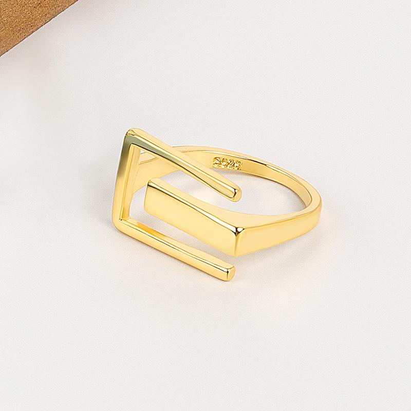 Geometric Glossy Concave Convex Shaped Ring Female Niche Design Personality High Sense Finger Ring Ins Cold Temperament Opening Index Finger Ring