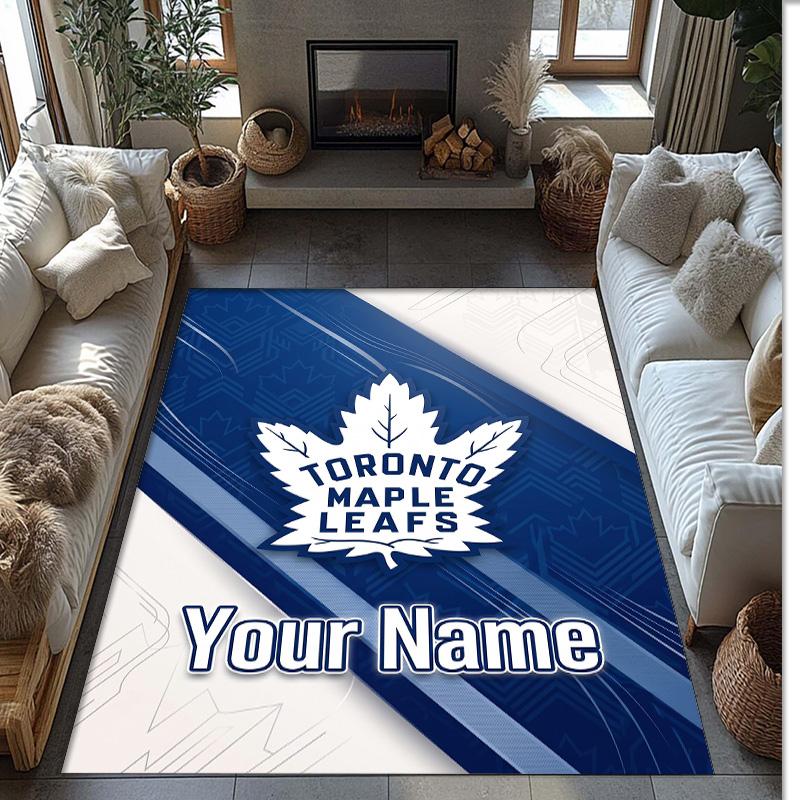 Toronto Maple Leafs Crystal Velvet Rug, Custom Name Text Personalized Non‑Slip Floor Mat for Home Decor Gift