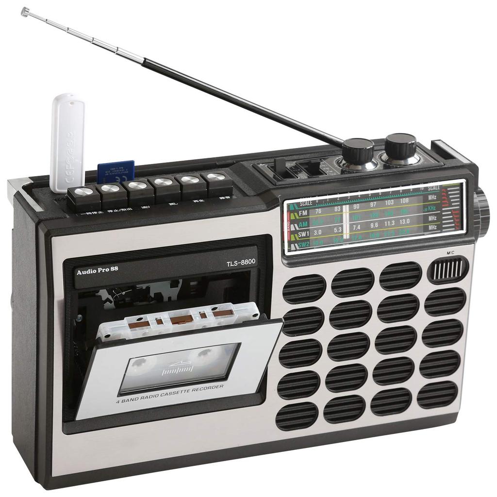 Tosho Бумбокс Радио FM с воспроизведением и записью Черный TLS-8800 (AM / FM (Широкая совместимость)) Встроенный высокочувствительный микрофон для захвата звука,