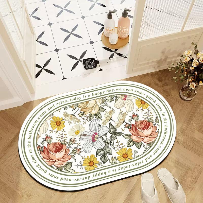 Bathroom Absorbent Floor Mat Retro Oval Non-slip Carpet Household Toilet Toilet Thickened Quick-drying Toilet Floor Mat