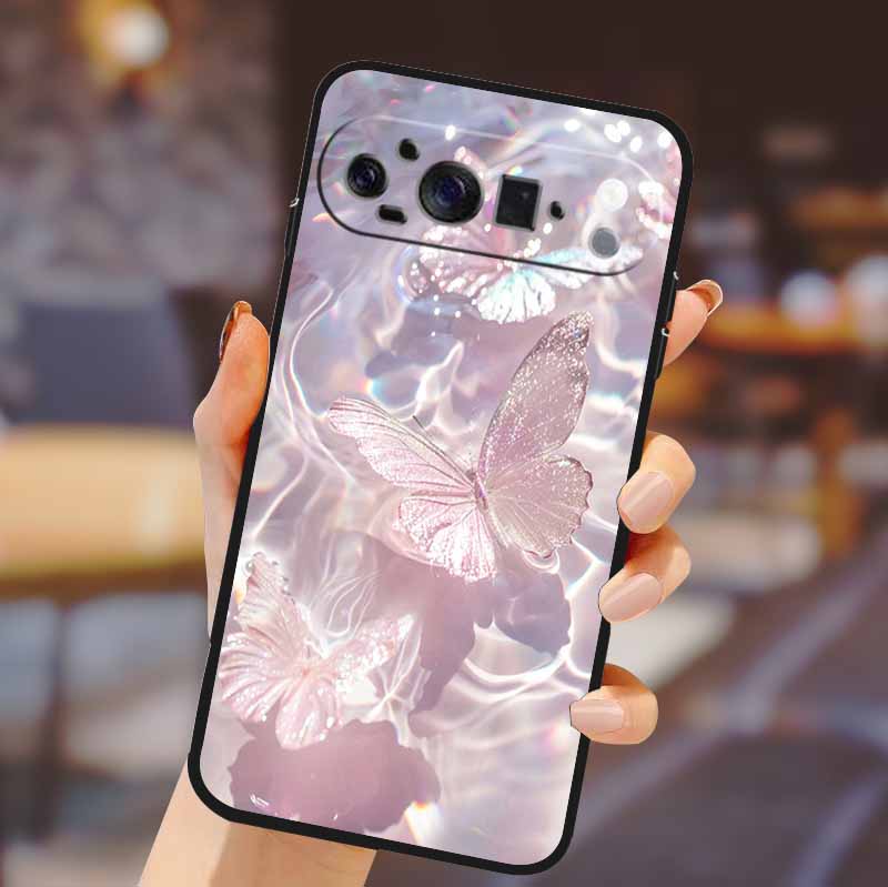 Для Google Pixel 10 Pro XL Чехол Силиконовый ТПУ Чехол для Телефона для Pixel10 Pro XL Цветы Подарок Пара Черный Задняя Сторона Мягкий Защитный Чехлы