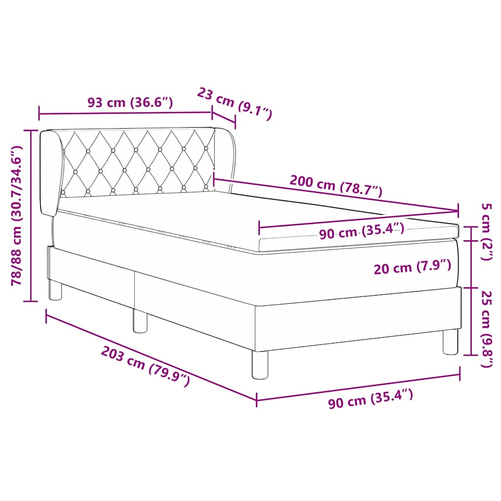 Box Spring Bed with Headboard Light Grey 90 x 200 cm Velvet