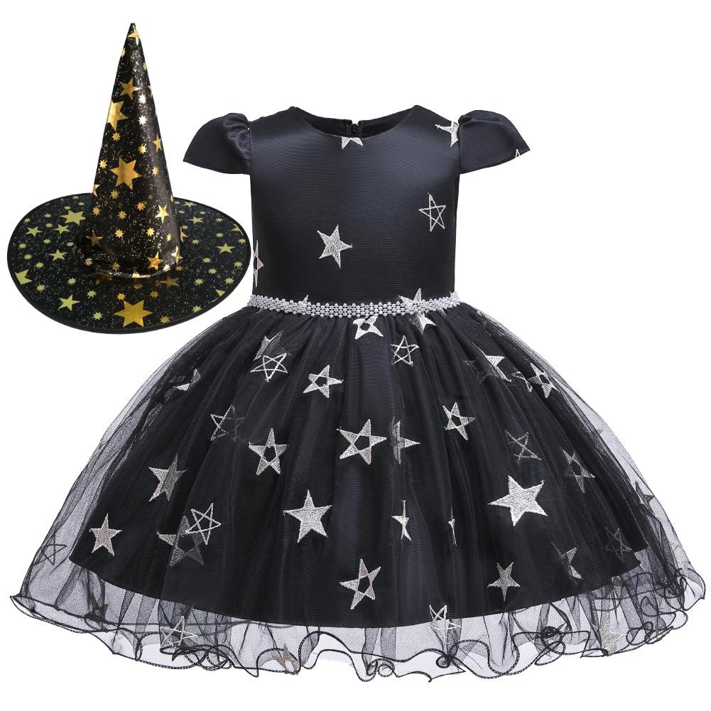 Baby Girls Halloween Christmas Evening Party Dresses Reception Formal Girls Clothes Ball Gown for Girl Print Dress 1-10year with Hat