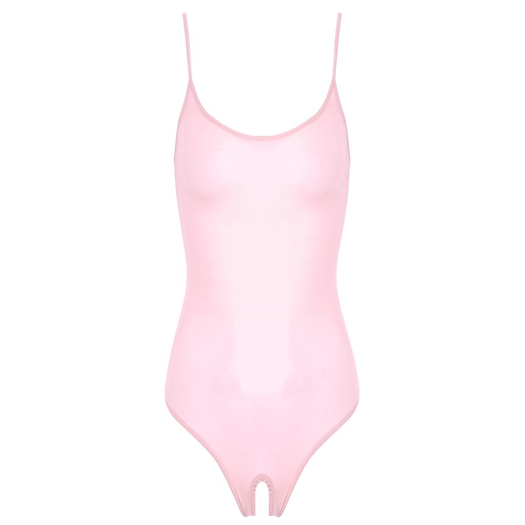 Womens Glossy Sling Bodysuit Adjustable Strap See Through Lingerie Stretchy High Cut Bodycon Lingerie