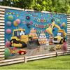 Party Backdrop Construction Truck Yellow Excavator Balloons Cakes Playful Photo Booth Decor Birthday Party Decor