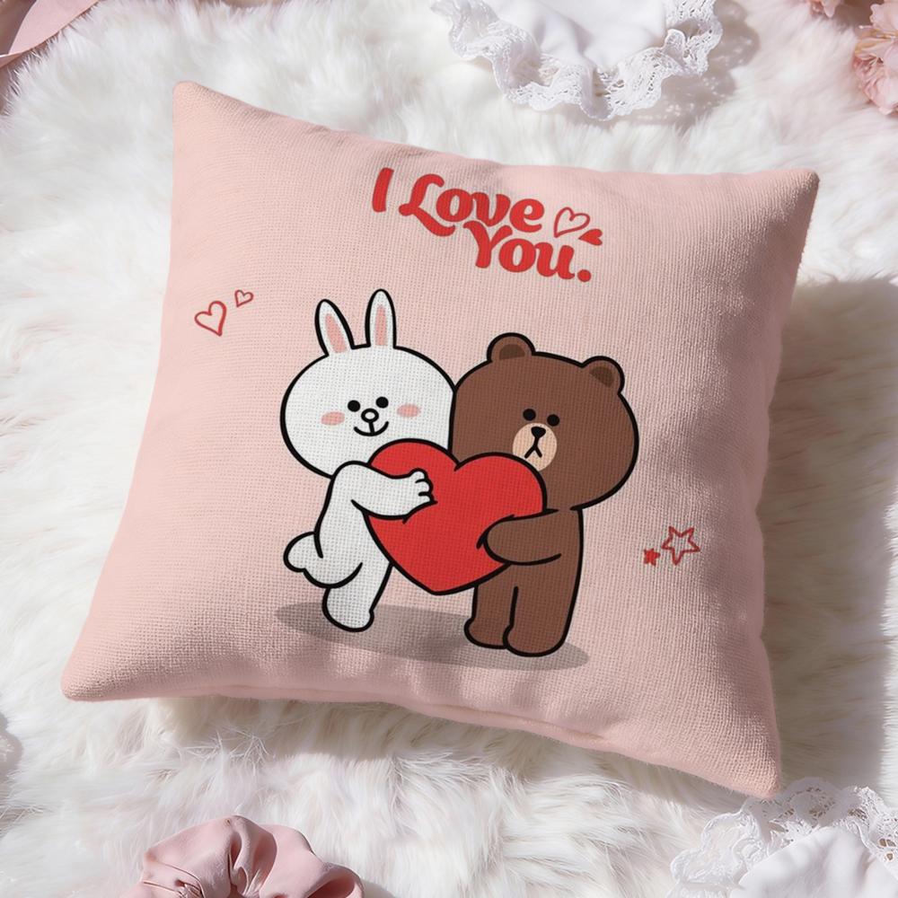 Подушка с персонажами Line Friends (Медвежонок Браун и Кролик Кони) - Премиум-комфорт, двусторонняя наволочка - Дизайн «Два в одном» для любой комнаты и салона автомобиля