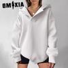 Autumn Winter Women's Sweatshirt Solid Color Long Sleeve Hooded Solid Color Loose Hoodie On Women