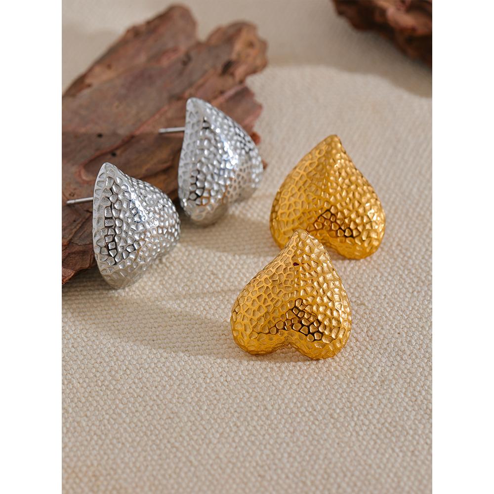 Yhpup Fashion Stainless Steel Heart Romantic Metal Individual Stud Earrings High Quality Charm Waterproof Stylish Jewelry Gift