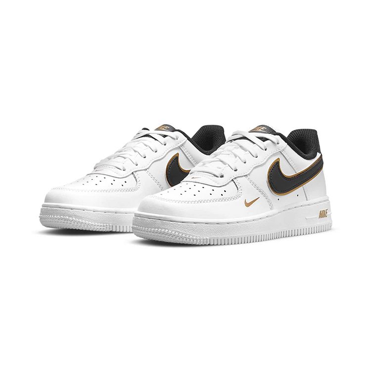 Nike Force 1 LV8 PS Metallic Swoosh Pack — Детские кроссовки белые металлик-золотой черный DM3386-100