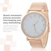 Quartz Movement Stainless Steel Strap Analog Round Dial Watch Wristwatch (Rose Gold)