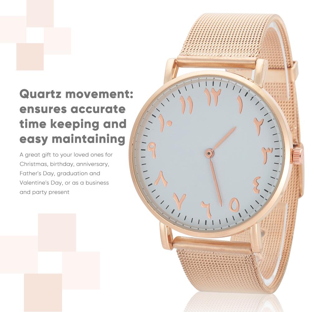 Quartz Movement Stainless Steel Strap Analog Round Dial Watch Wristwatch (Rose Gold)