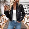 New Elegant Women's Jacquard Lace Perspective Zipper Short Jacket Top Coat