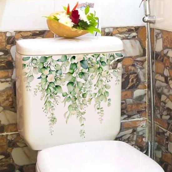 Colors Green Plant Flowers Pattern Self-Adhesive Wall Sticker for Home Bathroom