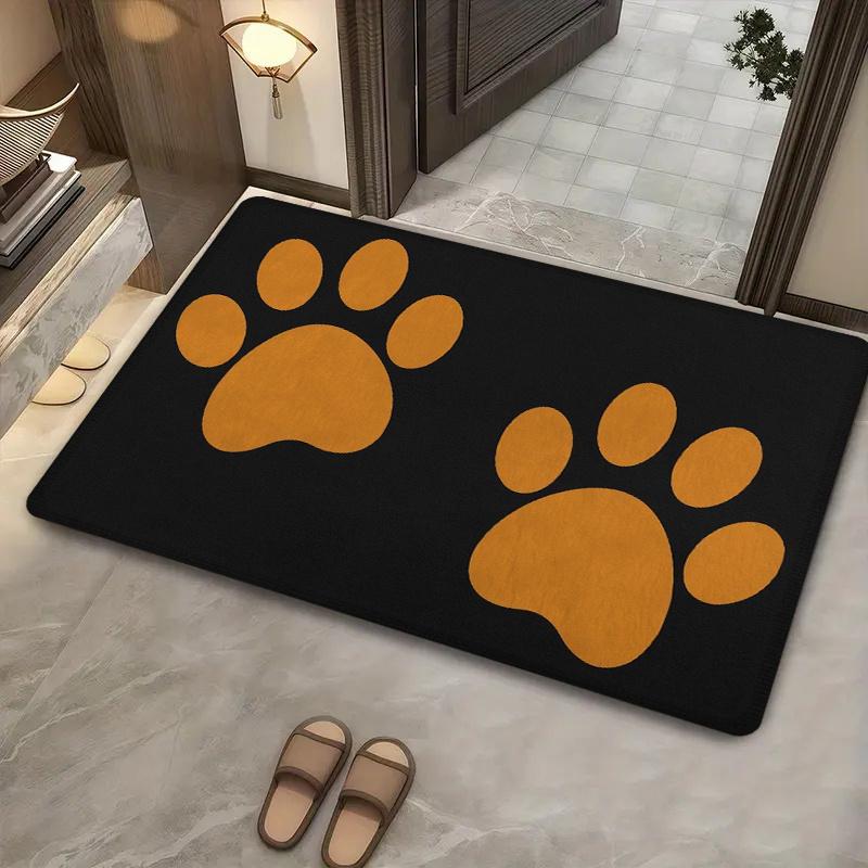 1pc Comfortable Soft Non-Slip Doormat, Machine Washable Low-Pile Carpet for Home Use! Cute Orange-Yellow Dog Paw Print 2D Flat Design, Exquisite and B