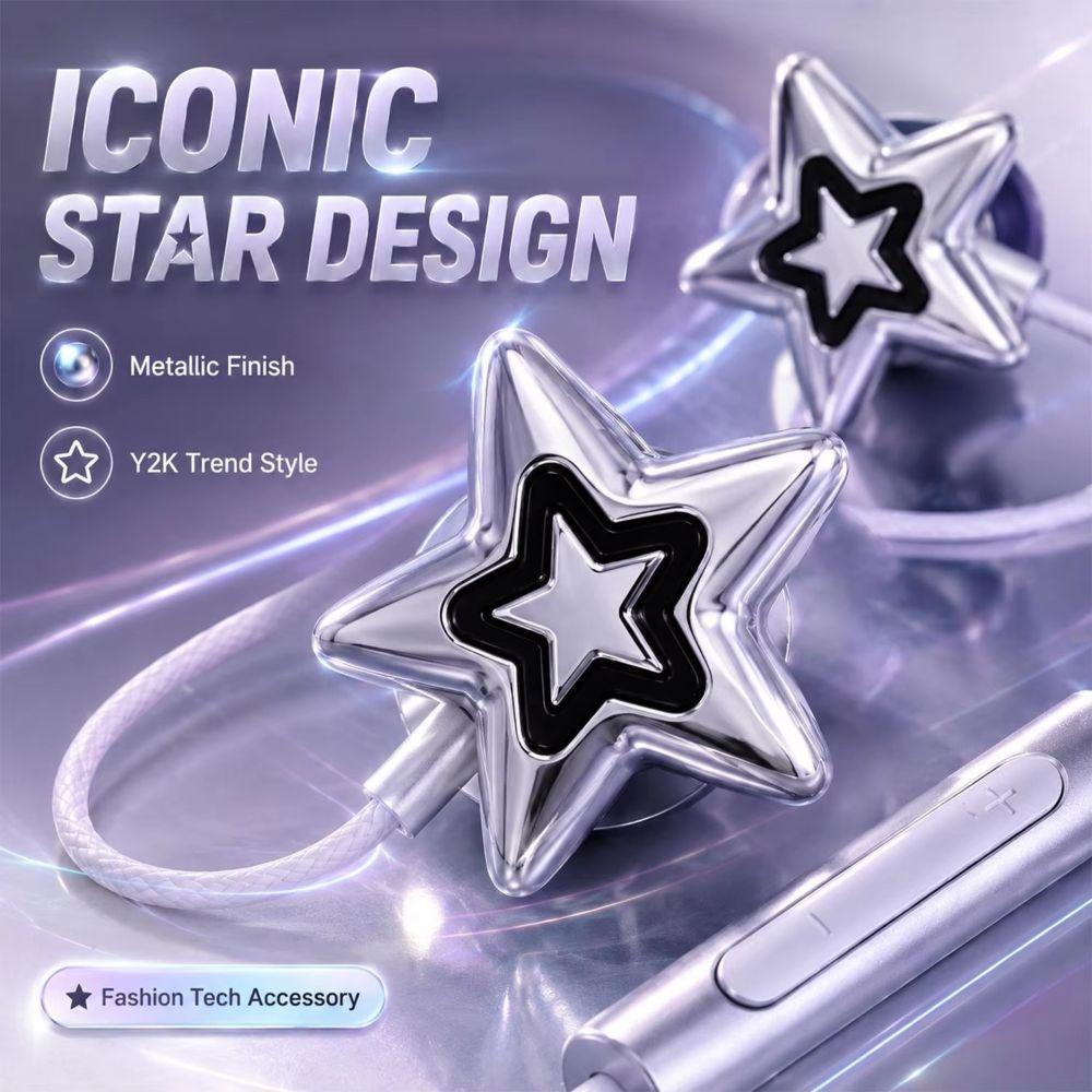Stereo Sound Wired Headphones Semi-in-ear Stars Wings Headphones Type C Earphone Tablet Laptop