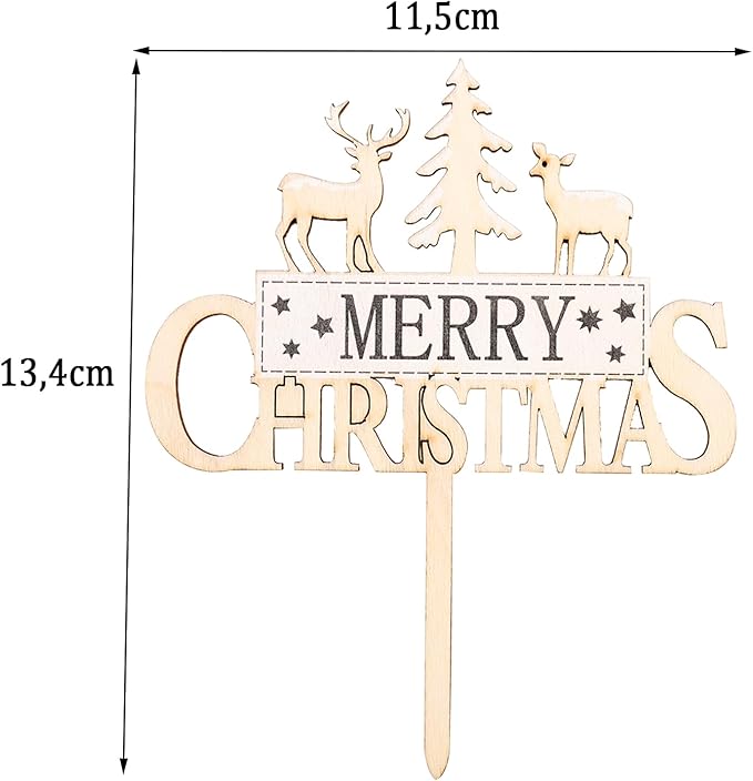 Merry Christmas Wooden Cake Topper Merry Christmas Decoration