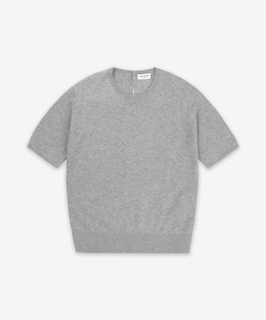 SAINT LAURENT Wool Crew Neck Short Sleeve Knit - Grey / 800574Y76Iy1473