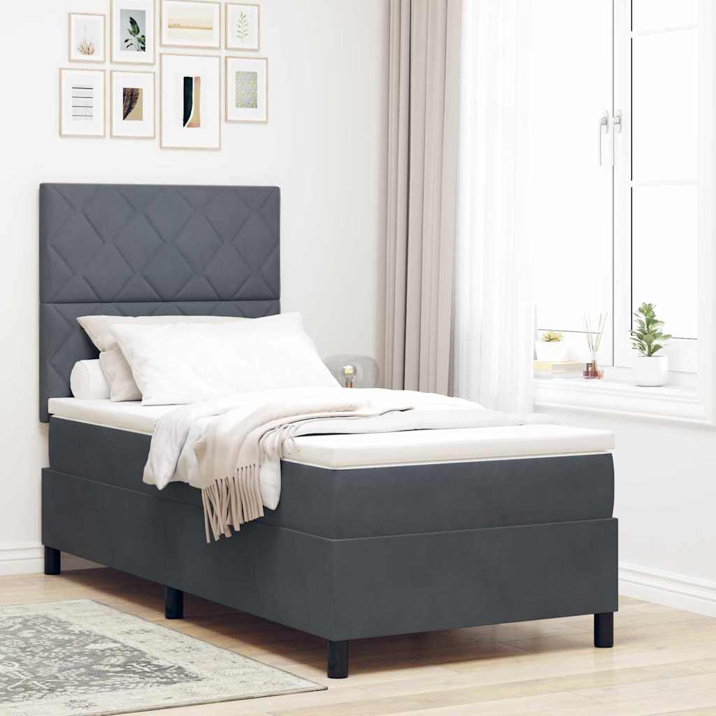 Box Spring Bed with Headboard Dark Grey 100 x 200 cm Velvet