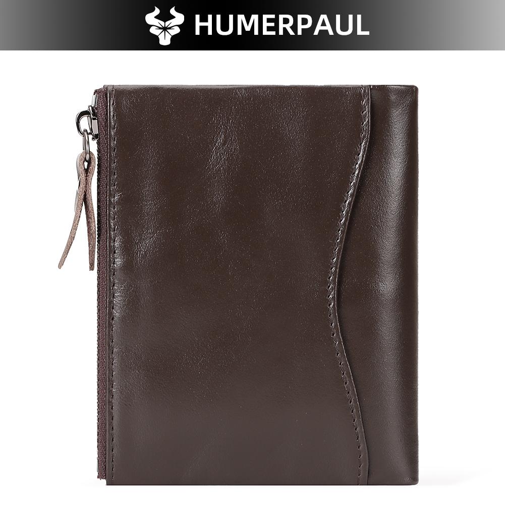 Humerpaul Новый RFID мужской кошелек, защита от кражи, сканирование, мужской кожаный короткий кошелек на молнии, чехол для монет, повседневная сумка для денег