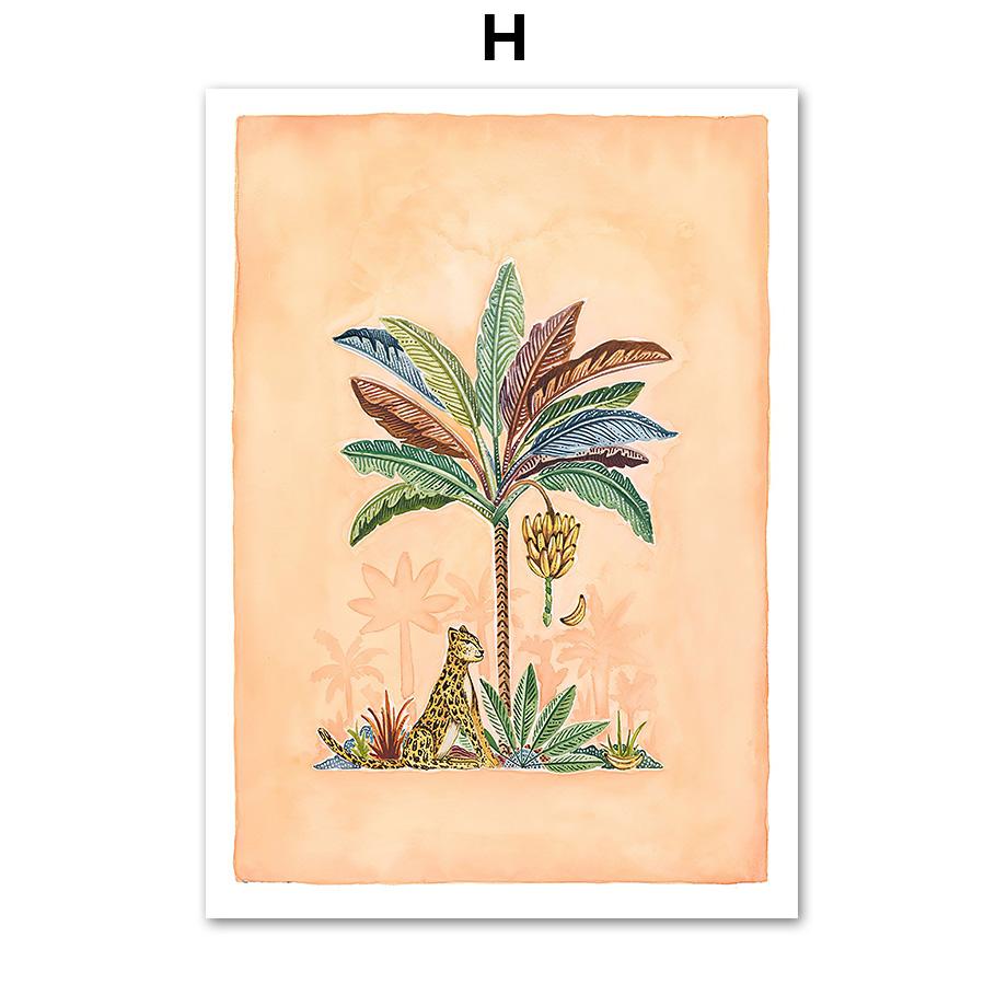 Boho Sun Cactus Banana Tree Женская леопардовая настенная живопись на холсте Плакаты на скандинавскую тему и принты настенные панно для декора гостиной
