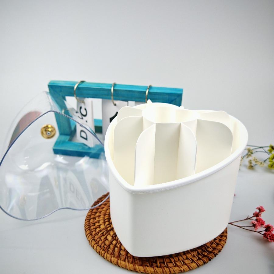 360 Rotating Large Capacity Dustproof Makeup Storage Box Heart-shaped Desktop Makeup Storage Tube Eyebrow Pencil Bucket