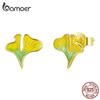 925 Sterling Silver Fun Enamel Bright Ginkgo Biloba Stud Earrings for Women Elegant Fine Jewelry