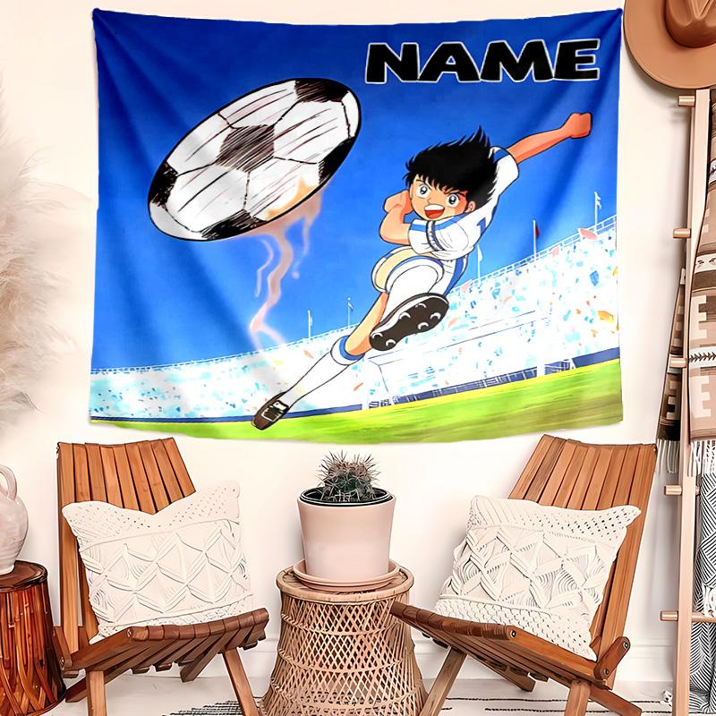 Personalized Captain Tsubasa Dream Team Background Tapestry,Custom Name Birthday Party,Multifunctional Wall Decoration for Home Decor,Various Occasion