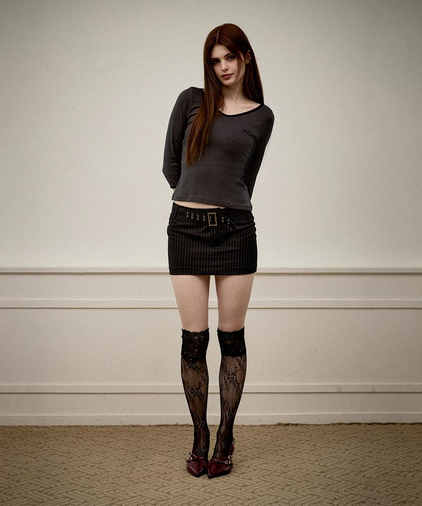 КЕРАМИЧЕСКИЙ КОТЕНОК V-образный вырез Приталенный Контрастный 3/4 рукав [Угольный]