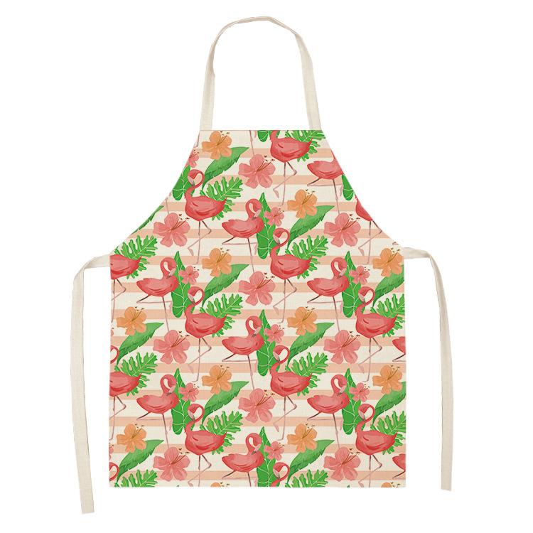 Nordic Palm Leaves Flamingo Kitchen Cooking Aprons For Women Chefs Baking Bibs Cotton Linen Cleaning Pinafore Delantal Cocina