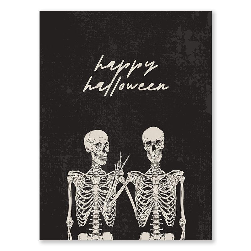 Black Skull Creative Wall Art Moon Kitten Scandinavian Poster Halloween Canvas Painting Wall Living Room Home Decoration