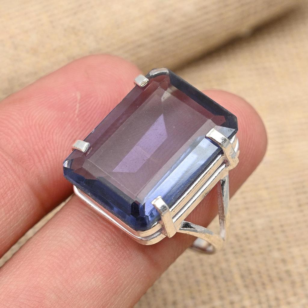 Иолит Драгоценный камень 925 Твердое кольцо из стерлингового серебра 925 пробы Ювелирное кольцо ручной работы для нее