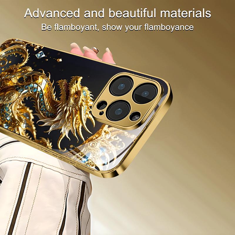 Крутой Золотой Дракон Золотая Металлическая Краска Стеклянный Чехол Для Телефона Для iPhone 11 12 13 14 15 16 17 Pro Max 14 Plus 17Air 16E Чехол