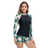 European and American printing color matching long-sleeved sunscreen split swimsuit front zipper surf suit flat angle two-piece women's wetsuit
