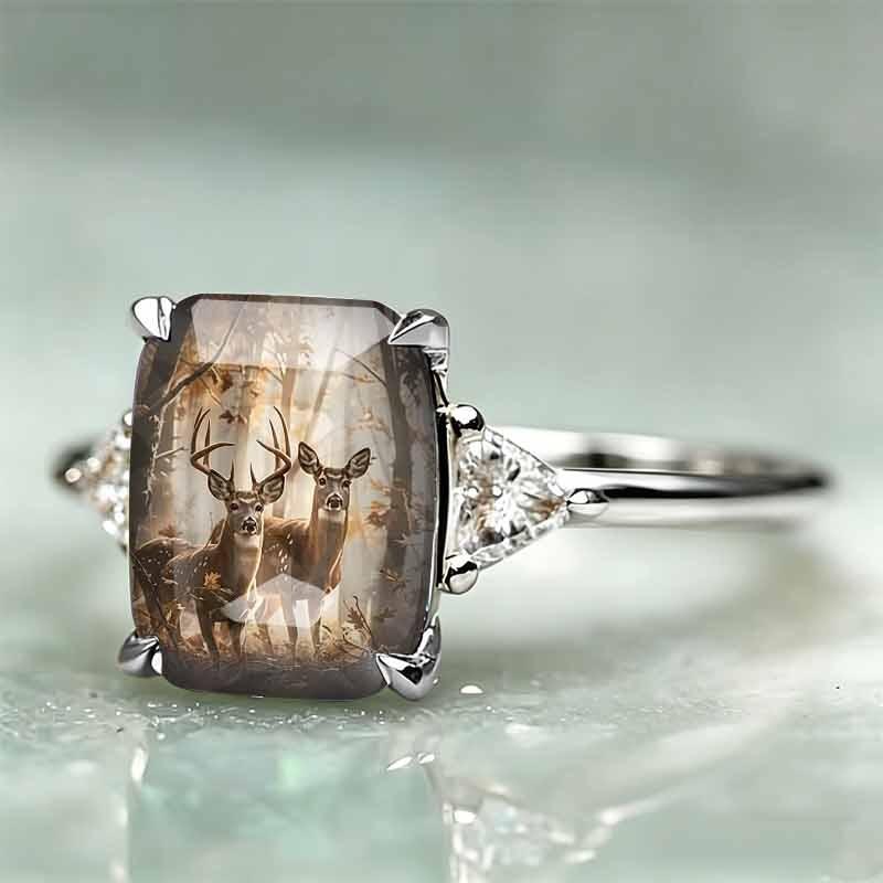 European and American Ring Forest Double Deer Imagery Ring Art Niche Retro European and American Style Jewelry