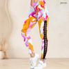 Women Plus Size High Waist Marble Printed Side Eyelet Lace Up Full Length Leggings