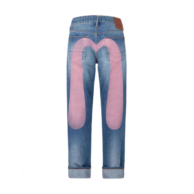 Womens High-Waisted Wide-Leg Straight Jeans With Print Design Stretch Denim Trousers Streetwear Style