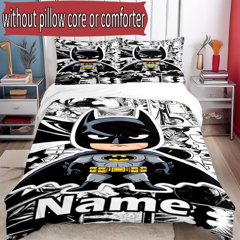 3pcs Duvet Cover Set (1*Duvet Cover + 2*Pillowcase, Without Core), Custom Name Batman Pattern Bedding Set, Home Bedroom Decor Gift