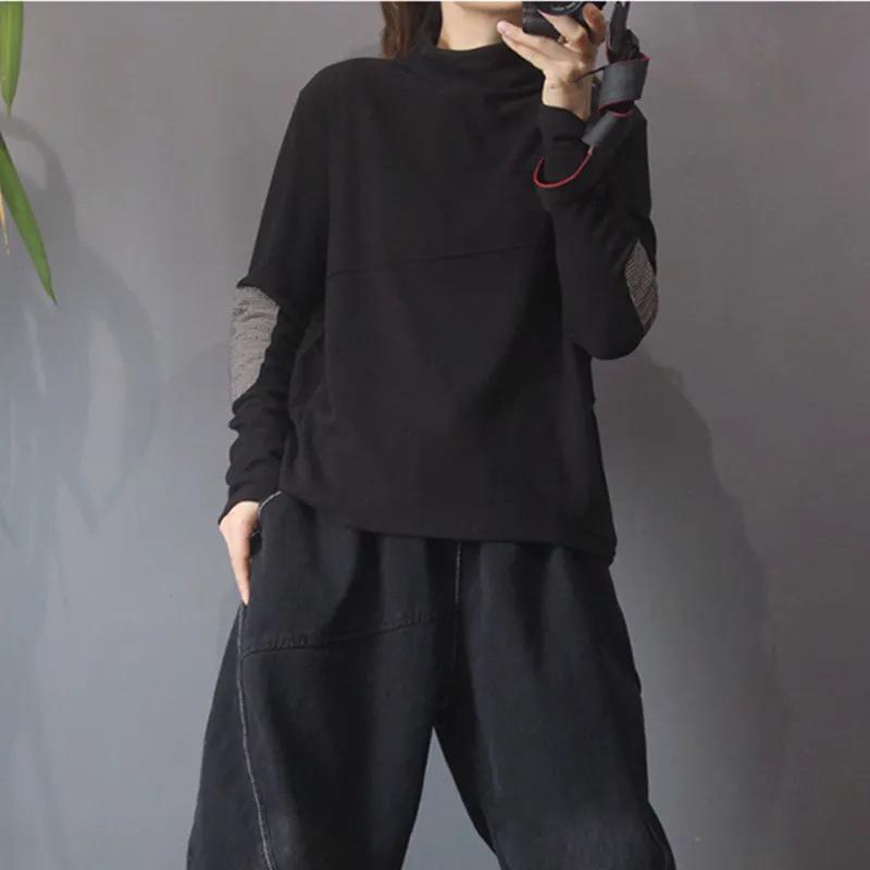 Женский этнический пуловер из флиса с пэчворком - Воротник-стойка, Осень/Зима, Свободный крой